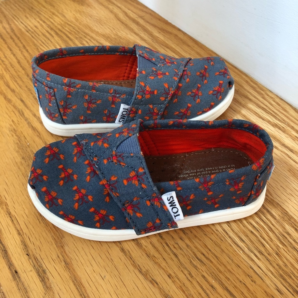 🦞 TOMS lobsters & gray flat w/Velcro size 6 🦞 - Picture 1 of 7